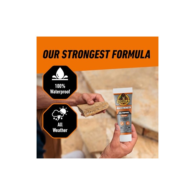 Gorilla Max Strength - calcomanía de construcción, pegamento transparente, tubo