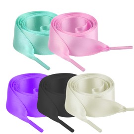 AYECEHI 5 Pairs Silk Ribbon Satin Shoelaces for Women Girls Sneaker, 4/5 inch (2 cm), Length: 43 inch (110cm), Pink, White, light Green, Black, Purple, Pink, White,light Green, Black, Purple, Large