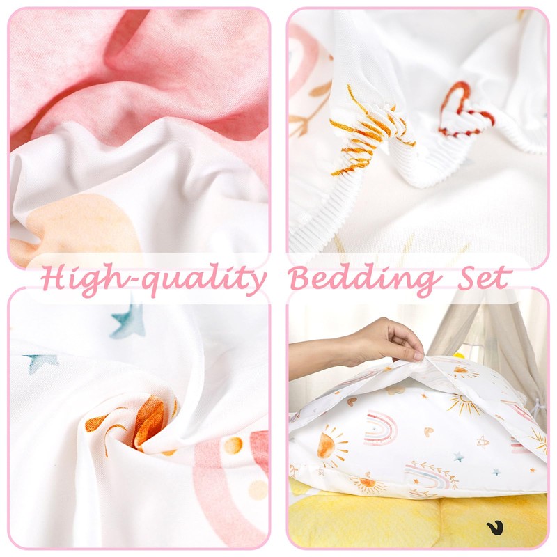 CARUILI Toddler Bedding Set for Girls 4 Piece Pink Rainbow