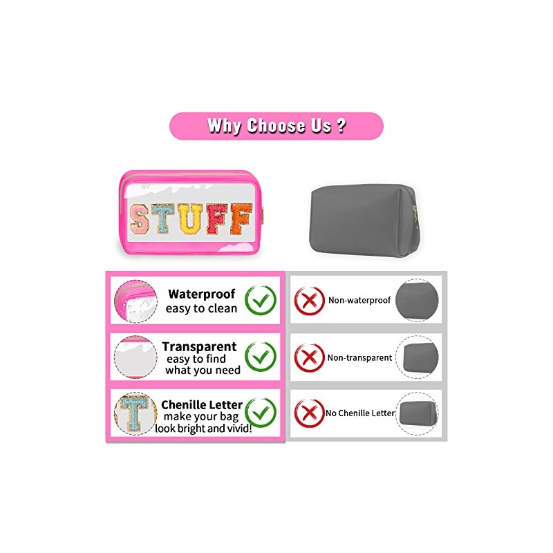izuzta - Bolsas de maquillaje de chenilla, con cierre, transparente,