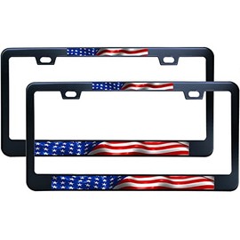 XHuiZio 2PC Patriotic American Flag Veteran US Army License Plate Frames for Women/Men, Black Stainless Steel Car Tag Frame, 6"x12" 2 Holes & Screws Fits Standard US/CA
