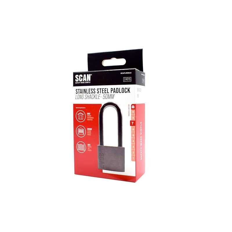 SCAN SCAPLSS50LS Stainless Steel Padlock, Silver
