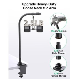 19-inch Universal Gooseneck Desktop Mic Stand【Heavy Duty】with Enhanced Desk Clamp and 360° Adjustable Mic Arm, Compatible with Blue Snowball, HyperX SoloCast, and More