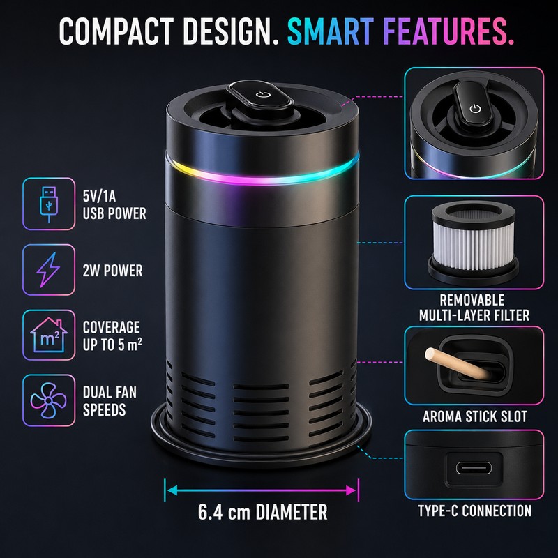 Aroma Car Air Purifier with 5 Million Anion, 2 Speed