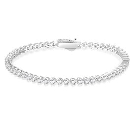 KRKC Tennis Bracelets For Women, Cubic Zirconia Bracelet, S925 Sterling Silver With White Gold Plated, 5A Round CZ Diamond Bracelets For Women Mother's Day Gift,Three Prong 3MM 7 inches