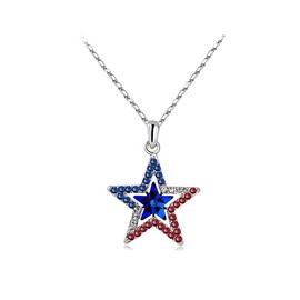 Meztole 4th of July Necklace Patriotic Rhinestone Red White Blue American USA Flag Pendant Necklace Independence Day Jewelry for Memorial Day Accessories (Star Blue)