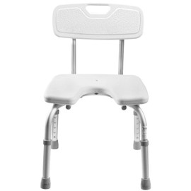 DMI Bath and Shower Chair with Back Support Made of Heavy Duty Non Slip Aluminum Body with Plastic Seat Holding Weight Capacity up to 250 Pounds and Adjustable Height, Tool Free, Black