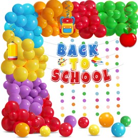 Back to School Decorations Set：Welcome First Day of School Balloons Garland Arch Kit Dot Banner Schoolbag/Pencil Hanging Swirls Party Decor Supplies