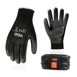 Vgo 15Pairs PU Coated Gardening and Work Gloves (Size XL,Black,PU2103)