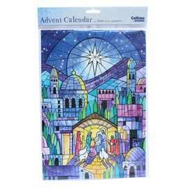 Christmas Countdown Advent Calendar - 24 Windows Stained Glass Design 35cm with white envelope - 9801
