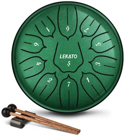 LEKATO Steel Tongue Drum, Mini Handpan Drum 6 Inch 11 Notes D Major, Alloy Steel Percussion Instruments for Meditation Yoga Musical Education, Ethereal Balmy Drum for Adult Beginner, Jade Green
