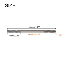 MECCANIXITY 15pcs Push Rod Connector Double End Threaded Rod 304 Stainless Steel for DIY RC Car,Boat,Car,Airplane,Helicopter Model&DIY Material,M2x30mm