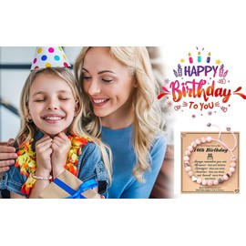 Birthday Heart Bracelets Gifts for 10 Year old Girls, Pink Natural Stone Heart Charm Bracelets Gifts for Happy Birthday Girl Daughter Granddaughter Sister Niece (10th Birthday)