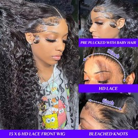 Sailk 13x6 Lace Front Wigs Human Hair Pre Plucked Braid Wigs Glueless Wigs Jerry Curly Human Hair Wigs 180% Density Curly Wigs Natural Hairline With Baby Hair(20 inch)