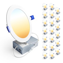Ensenior - Paquete de 20 luces LED empotrables de 6 pulgadas, regulables, 2700K-5000K, 5 CCT, 1200 lm de alta luminosidad, 12 W, 120 V, con clasificación de humedad, luz de techo ultrafina sin carcasa