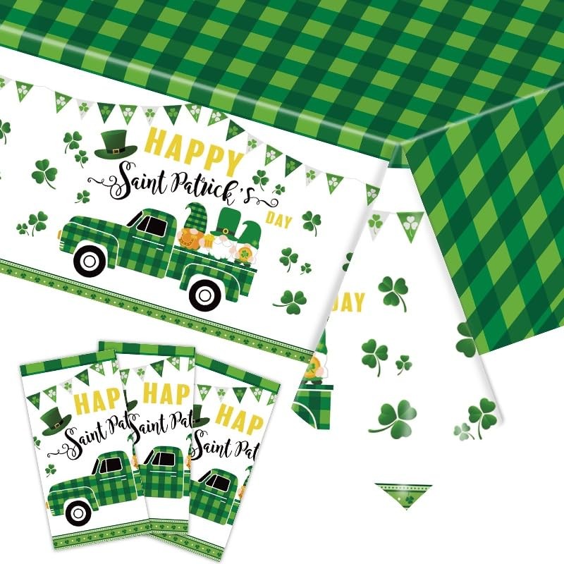 LeMarnia St. Patrick's Day Party Tablecloth, Dwarf Shamrock Irish Theme