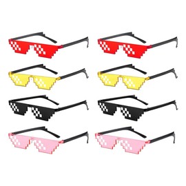 INGJIA 8 Pieces Mosaic Sunglasses Cool Glasses 8 Bit Pixel Sunglasses for Men Women Children Photo Props Party Decoration Black