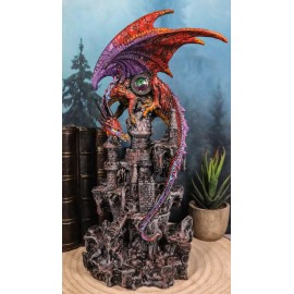 Guardian Dragon Protecting Castle with Precious Stone Collectible Figurine 12"H