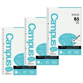 Kokuyo Campus Loose Leaf Paper for Binders, 3 Pack Sarasara Smooth Writing Paper, B5, 5mm Ruled, 43 Lines, 26 Holes, 100 Sheets, pH Neutral, Bleed Resistant, 75gsm, Japan Import (NO-836CN)