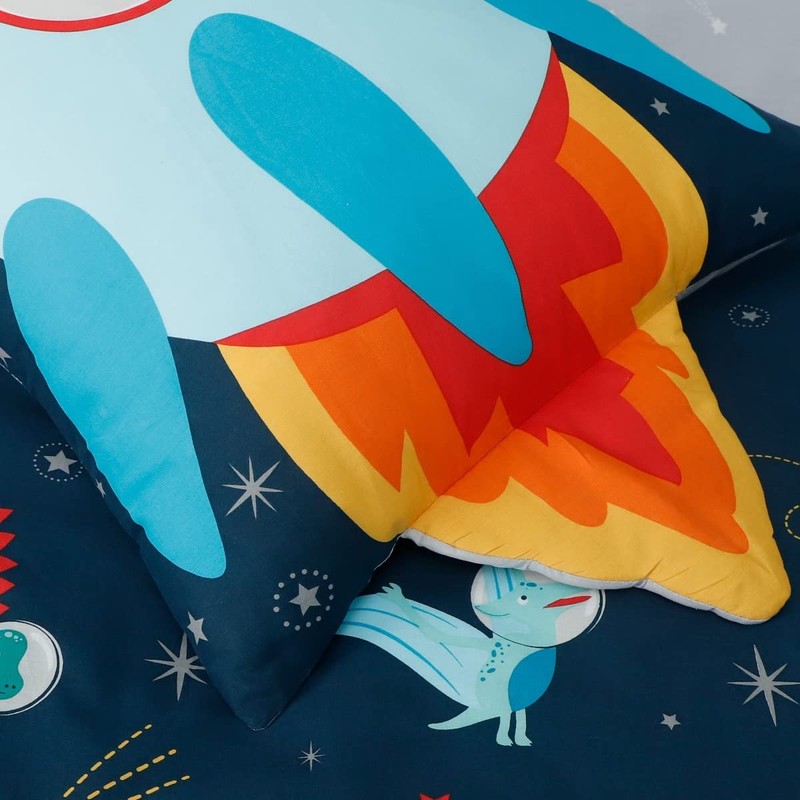 Sleepdown Dinospace Rocket Stars Navy Multi Reversible Duvet Cover Quilt