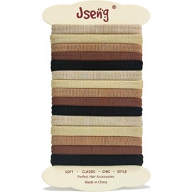 Jseng 15PCS Ultra Soft Hair Ties, Seamless Elastic Hair Bands, Durable No Damage Hair Accessories, Brown Glossy for All Hair Types
