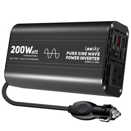 Pure Sine Wave Car Inverter 200 Watt 12V DC to 110V 120V AC Car Power Inverter Converter with 30W PD USB-C & QC3.0 USB-A Fast Charging for Vehicle Truck RV by Leesky