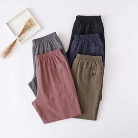 Minibee Women's Elastic Waist Casual Crop Linen Pull On Pants Black L