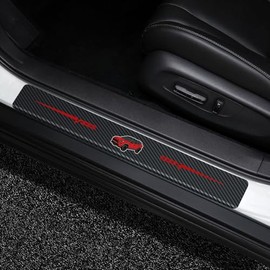 DEWILLO 4Pcs Door Sill Protector Reflective 4D Carbon Fiber Sticker Decoration Door Entry Guard Sill Scuff Plate Stickers Accessories Compatible with Toyota RAV4(Red)