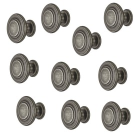 Gedotec Hellas Furniture Handle, Antique Tinned, Matt, Metal Furniture Knob, Vintage, for Drawers and Cupboard Doors, Round Knob Diameter 34 mm, Pack of 10 - Design Furniture Knob Round with Screws