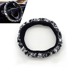 Gseigvee 1 PC Car Steering Wheel Protector, 15" Tight Fit Skull Pattern Creative Decoration, Non-Slip Breathable Anti-Scratch Steering Wheel Cover, Universal for Cars and Trucks (Black & White)