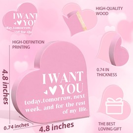 Valentines Day Gifts for Her Him Desk Decor Romantic Wedding Anniversary Birthday I Love You Gifts for Men Women Couple Wife Husband Boyfriend Girlfriend Heart Wooden Decorations Sign