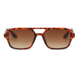 OSAGAMA Vintage Square Sunglasses for Women Men 70s Small Glasses Metal Frame, Leopard/Brown