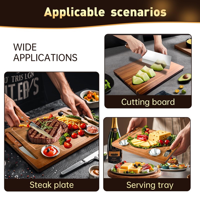 MAVOTER Acacia Wooden Steak Board - Steak Plate Cutting Board