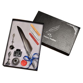Vintage Classical Fountain Pen Sign Pen Calligraphy Feather Quill Dip Pen Set (Gray & White​)
