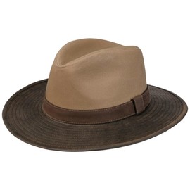 Stetson Twotone Baumwollhut mit UV-Schutz Sonnenhut Travellerhut Stoffhut Herren - Futter, Lederband Frühling-Sommer Herbst-Winter Frühjahr Sommer Herbst - L (58-59 cm) beige-braun