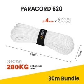 Brotree Paracord 4mm 30M 9 Strands 100% Nylon Rope Type 3 Parachute Cord for Survival, Outdoor, Bracelet, DIY - 280kg Breaking Load (White)