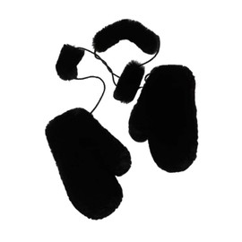 Bibury Rex Rabbit Fur Mittens, Winter New Fur Gloves, Ladies Elastic Warm Detachable Gloves (Black)