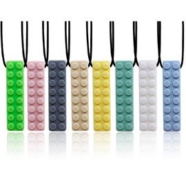 GNAWRISHING Chew Necklaces for Sensory Kids 8Pcs Brick Diamond Shape Sensory Chewy Toys for Autism Girl and Boy, ADHD Toddler, Adult