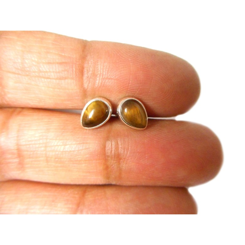 Tiger's Eye & 925 Sterling Silver Pear Shaped Stud Earrings
