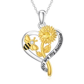 Lypic Bee Necklace 925 Sterling Silver Heart Bee Necklace Bumblebee Jewelry Gifts for Women