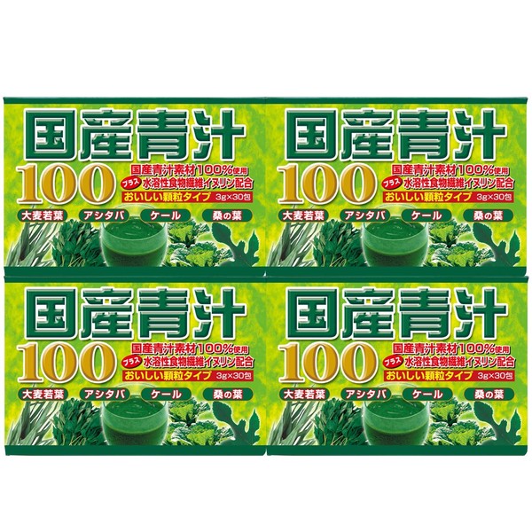 Japanese Green Juice, Set of 4, 60-120 Day Supply, 0.1 oz (3 g) x 30 Packs, Barley Waka, Asuka Leaves, Mulberry Leaves, Kale Packing, Powder, Powder