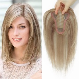 Hair Topper Hair Toppers for Women Real Human Blend Ash Blonde Hair Pieces for Women with Thinning Hair Human Hairtoppers with Bangs