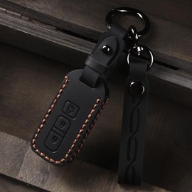 Nacalikeey N-BOX Key Case Compatible with Honda N-BOX, N-ONE, N-Wagon Leather Smart Key Case N-VAN JJ1/JJ2 Key Cover Stylish Dirt, Slip, and Scratch Protection (3 Buttons, Black)