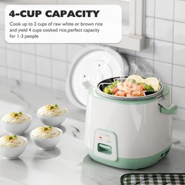 TLOG Mini Rice Cooker 2-Cup Uncooked(4-Cup cooked), Healthy Non-stick Coating 1.2L Small Rice Maker for 1-3 People, Portable Travel Fast Cooker with Steam Tray, Rice Maker for Grains, White Rice, Oatmeal, Veggies