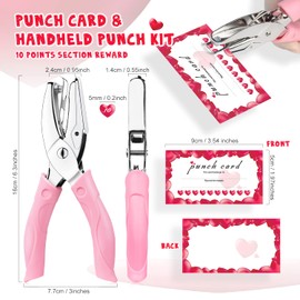100 Pieces Punch Cards, Incentive Loyalty Reward Card Student Awards Loyalty Cards with Heart Shape Handheld Punch Kit, Single-Hole Paper Puncher for Business, Classroom, Kids Behavior, Students, Teachers