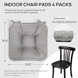 Love's cabin Memory Foam Chair Cushions Set of 4, 15.5"x15.5"x3.5" Indoor & Outdoor Seat Pads for Dining, Kitchen, Office, Patio Chairs - Light Grey