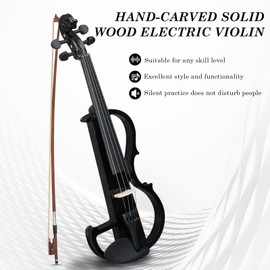Ktaxon Full Size Electric Violin, 4/4 Acoustic Silent Electric Violin for Beginner Adults Teens with Ebony Fittings, Case, Bow, Headphone, Rosin and Extra String (Black)