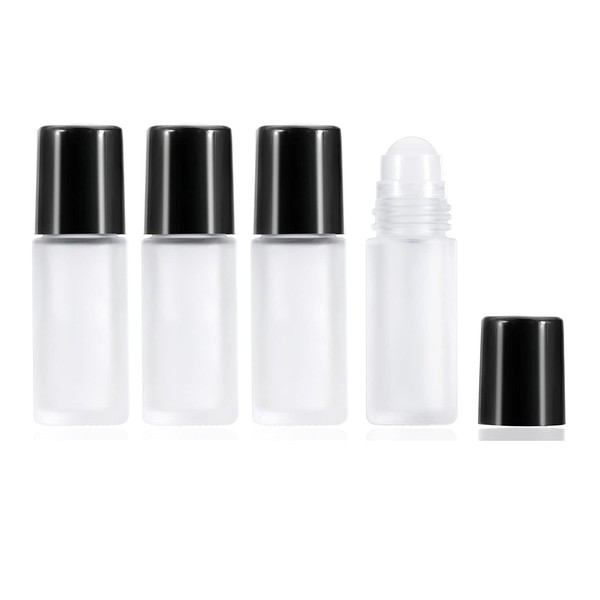 4 Packs Frosted Glass Deodorant Roller Bottles 30ml/1oz Empty Roll