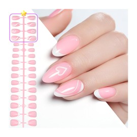 Gelike ec Soft Gel Press On Nails: Short Almond X-French Nails Tips, Short Full Cover Nails for Sticking on for Salon Quality, Comfortable to Wear, 160 Pieces, 12 Sizes (French with Design)-0013