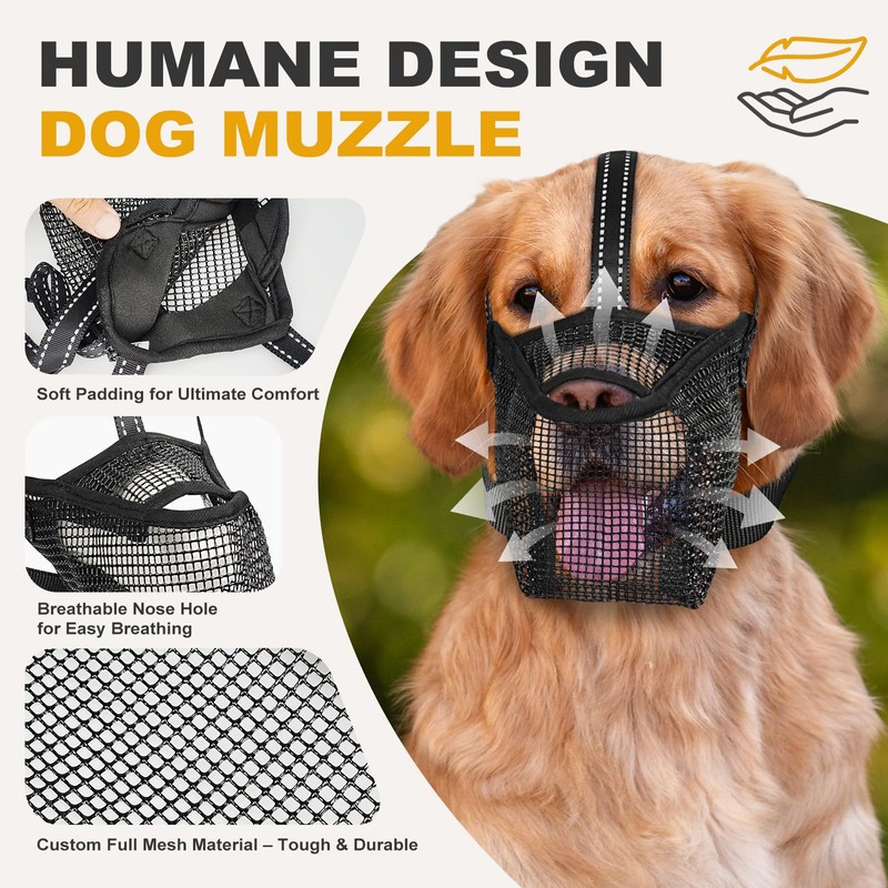 Pawfun Mesh Dog Muzzle, Breathable Soft Dog Muzzle with 3